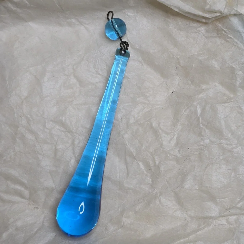 Vintage Aqua Blue Glass Teardrop‎ Prism 3